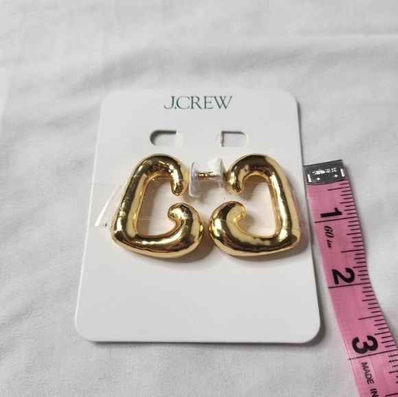 J. Crew Puffy Heart Gold Toned Hoop Earrings - Picture 4 of 5